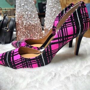 INC International Concepts Pink and Black Plaid Heels